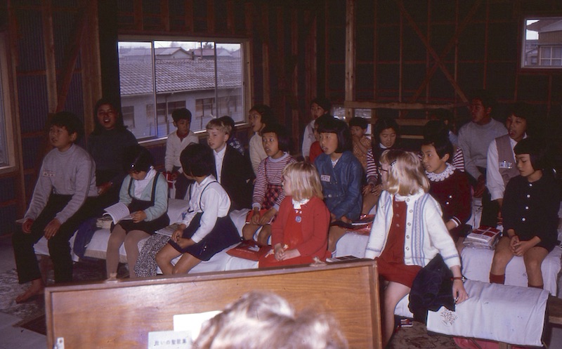 Sunday School in the unfinished Itoigawa church building