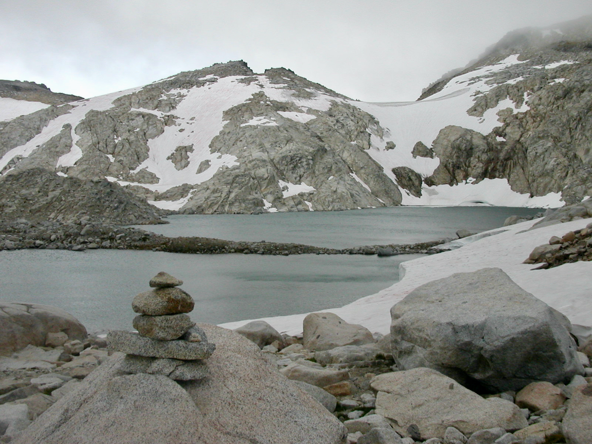 rocks, lake and snow