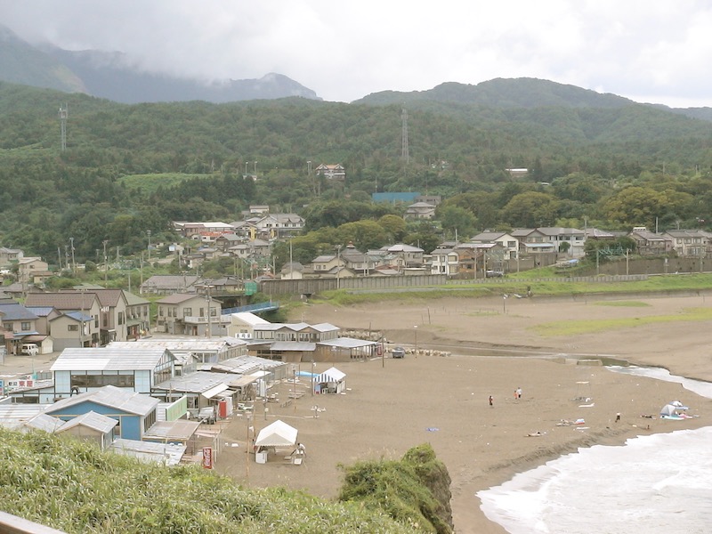 beach with pavilions