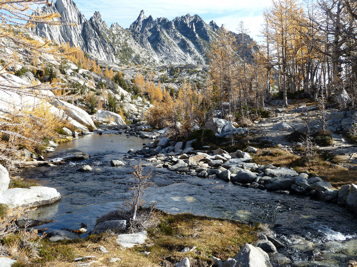 stream with jagged peaks beyond