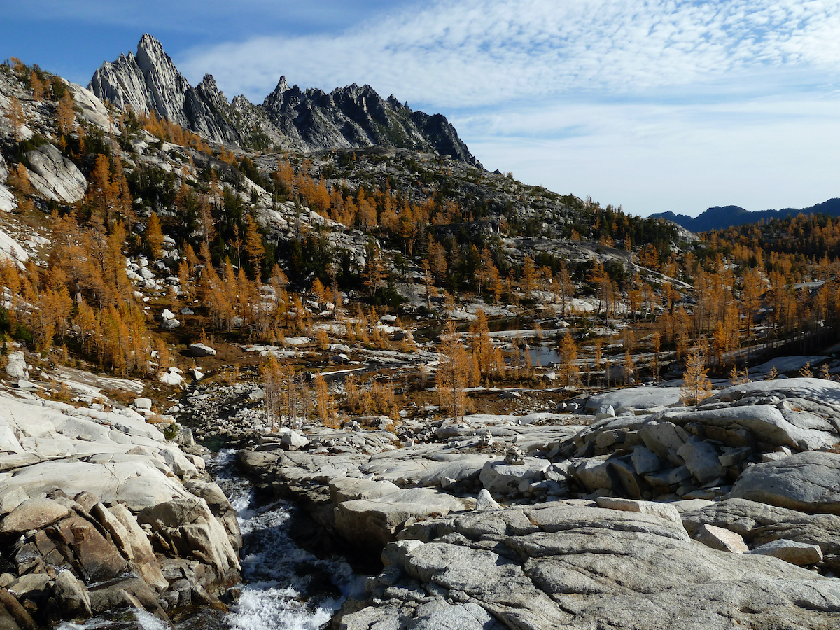 valley with stream and ponds