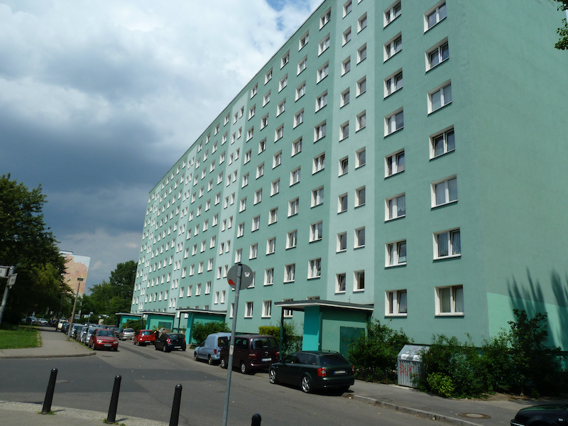 Boring ten story block building with windows