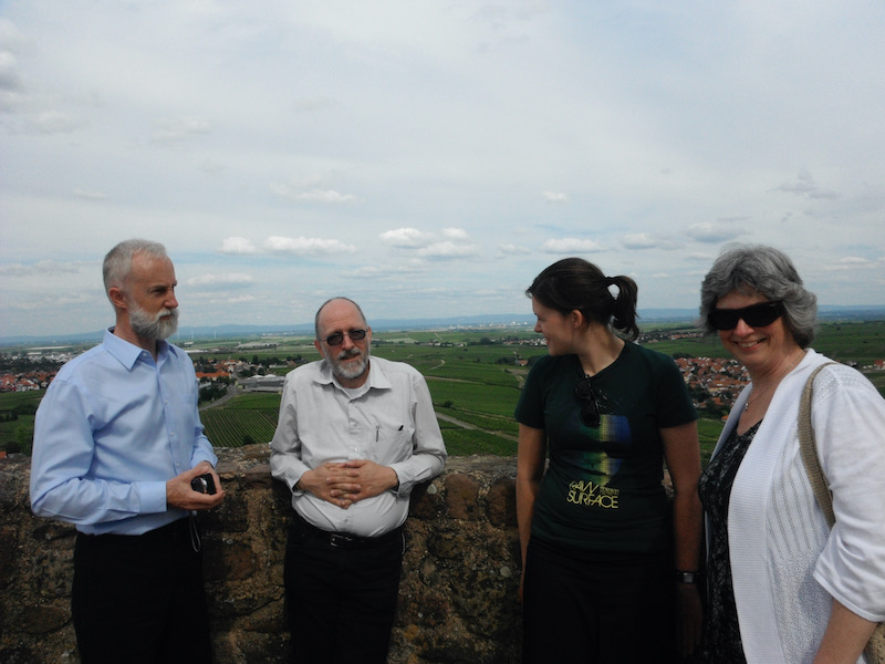 Standing at wall overlooking green fields