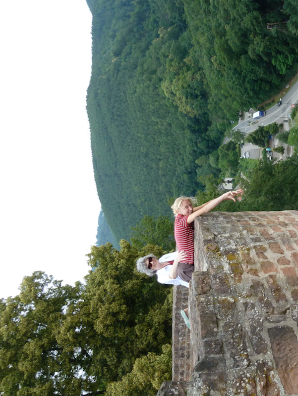 Agnes hanging over tower edge