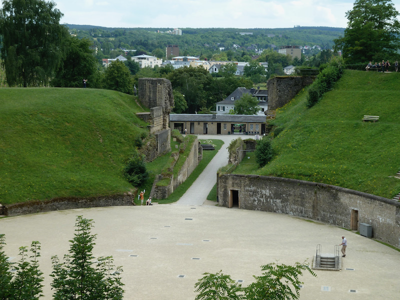 Grassy amphitheater around open space