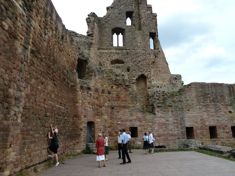 Inside the courtyard with stone walls