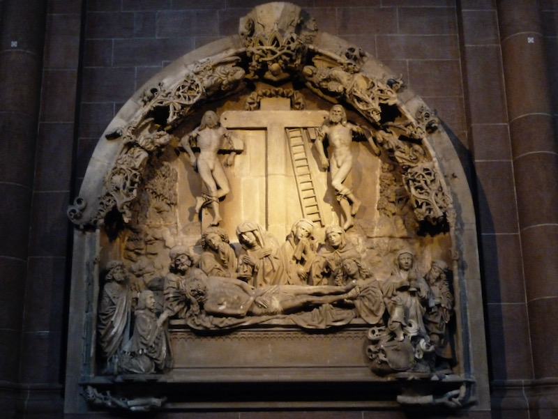 Relief carving of crucifiction scene