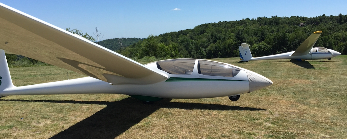 white two-person gliders parked on grass
