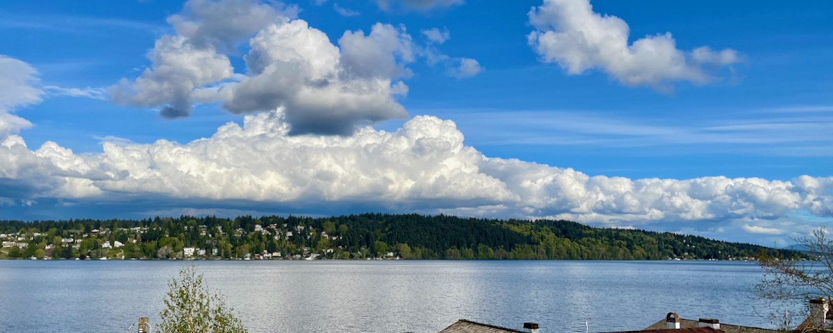 Blue sky with clouds and lake