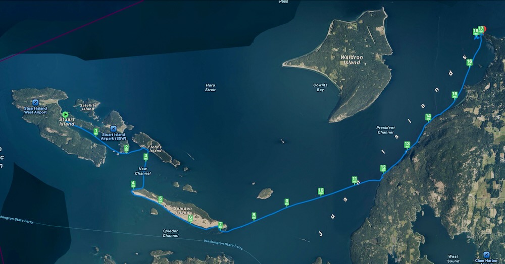 track from Stewart Island to Orcas Island