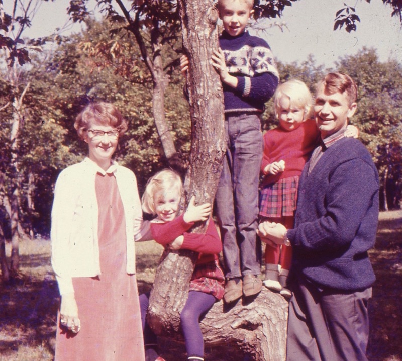 Family around tree