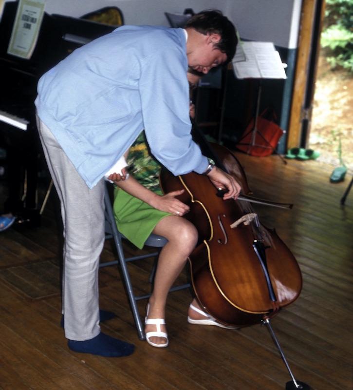 Larry playing half cello with cast
