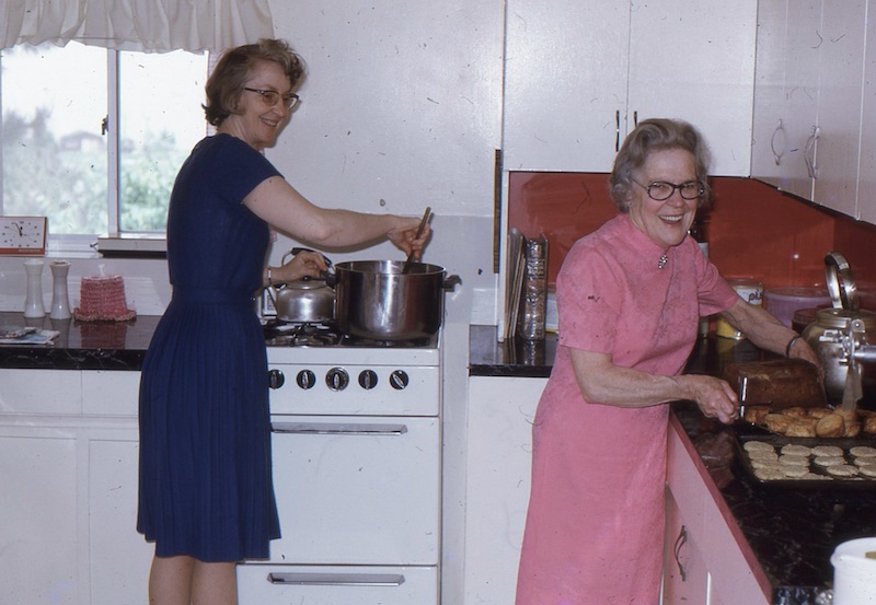 Mom & Grandma Bickle in the kitchen